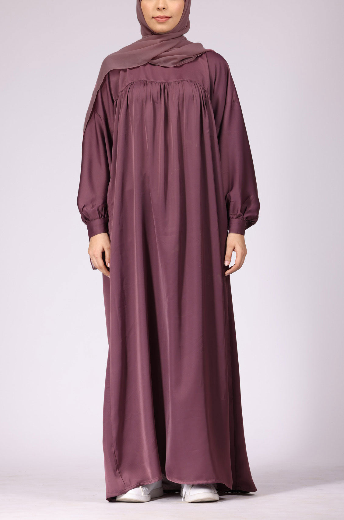 nida long sleeve dress Deep Blush Nida Abaya Dress – OnlyModest