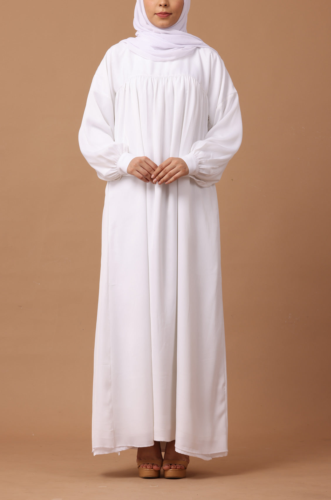 White Nida Abaya Dress – OnlyModest White Nida Abaya Dress – OnlyModest