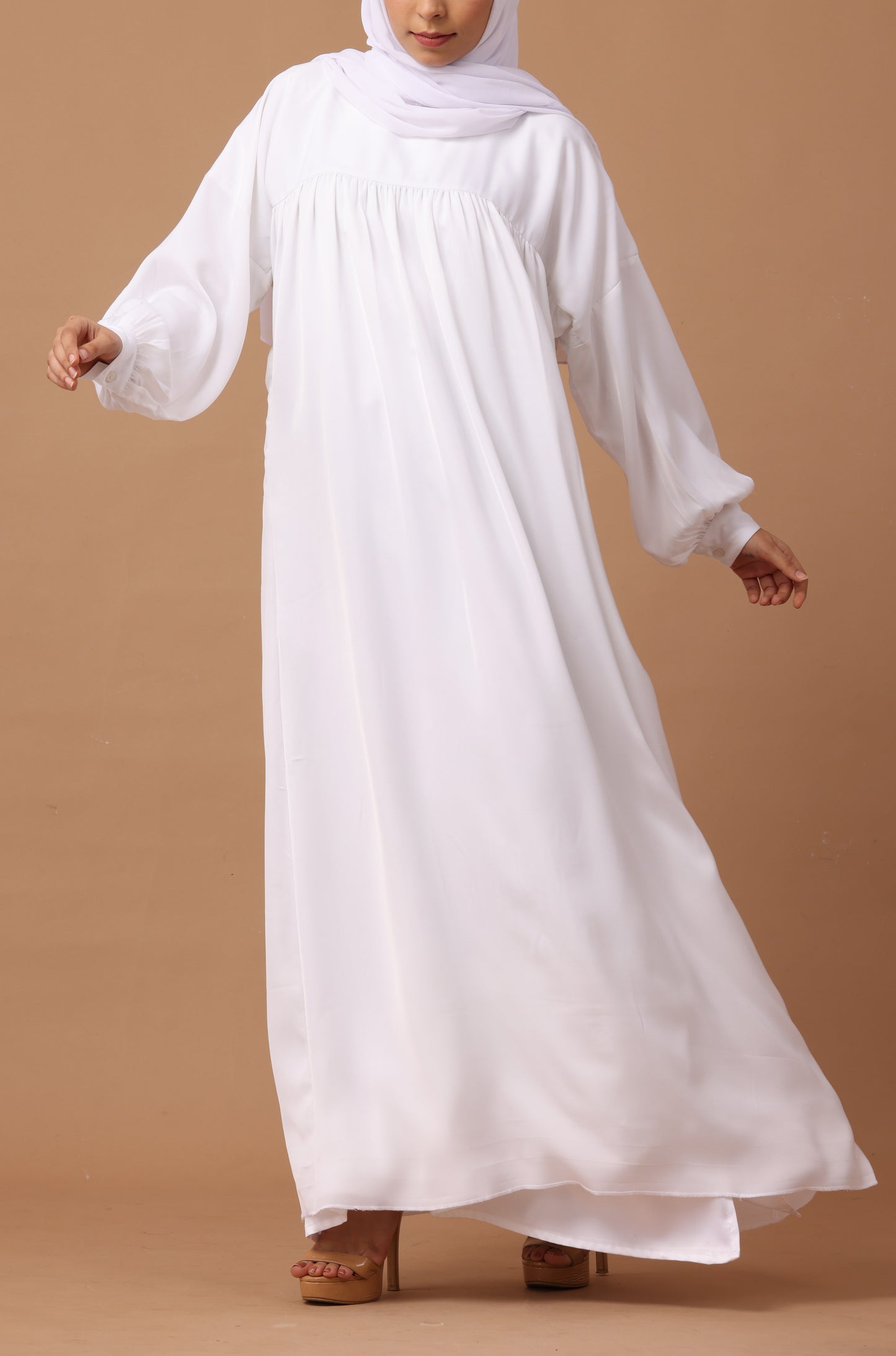 White Satin Abaya Dress