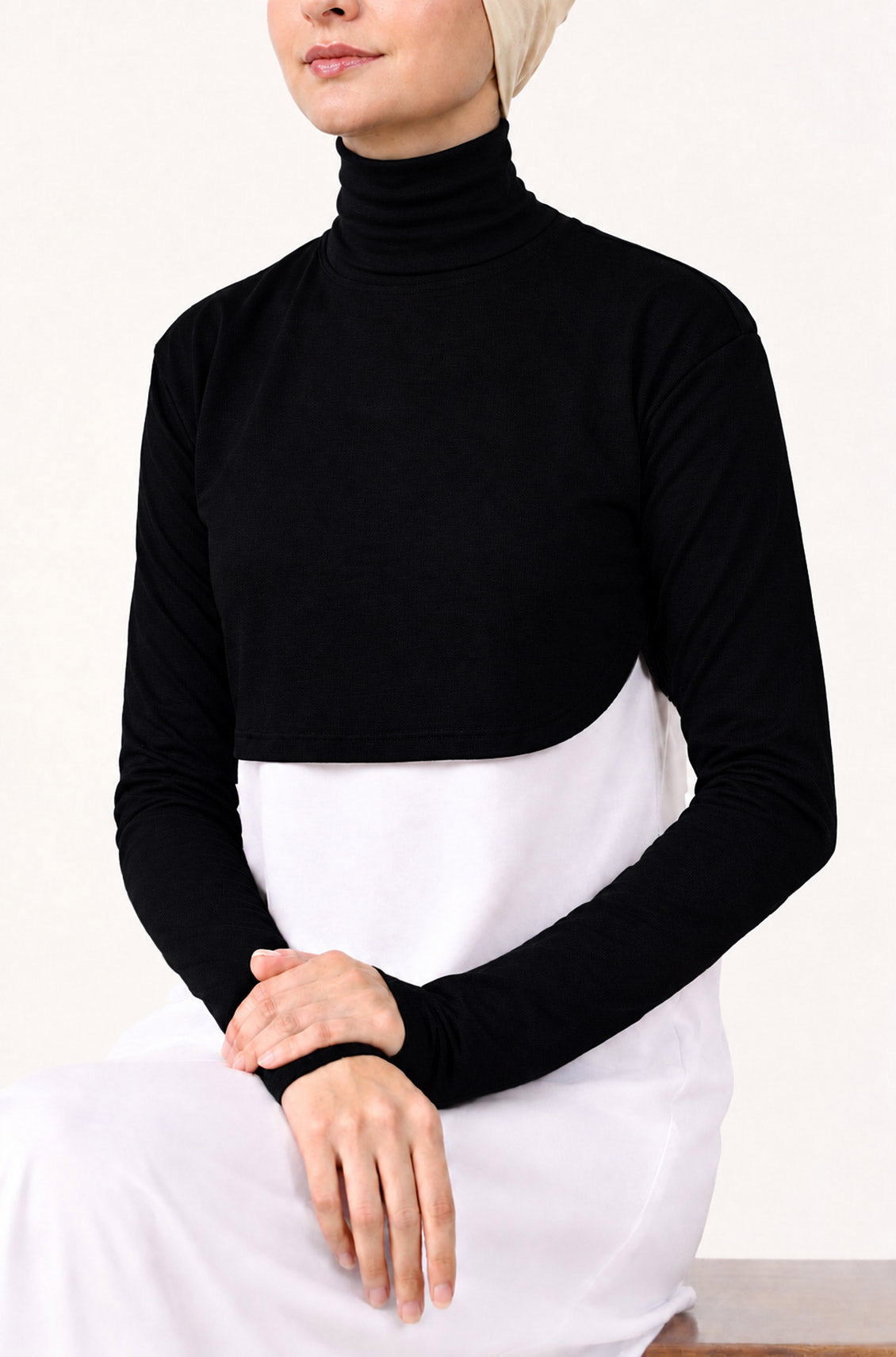 Crop Neck and Sleeve Extender High Neck Black