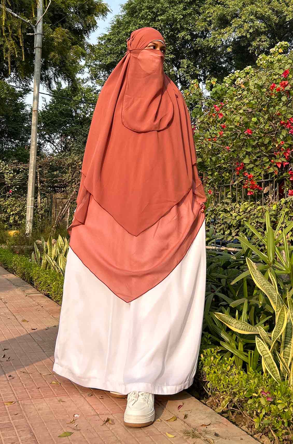 Salmon Pink Georgette Khimar