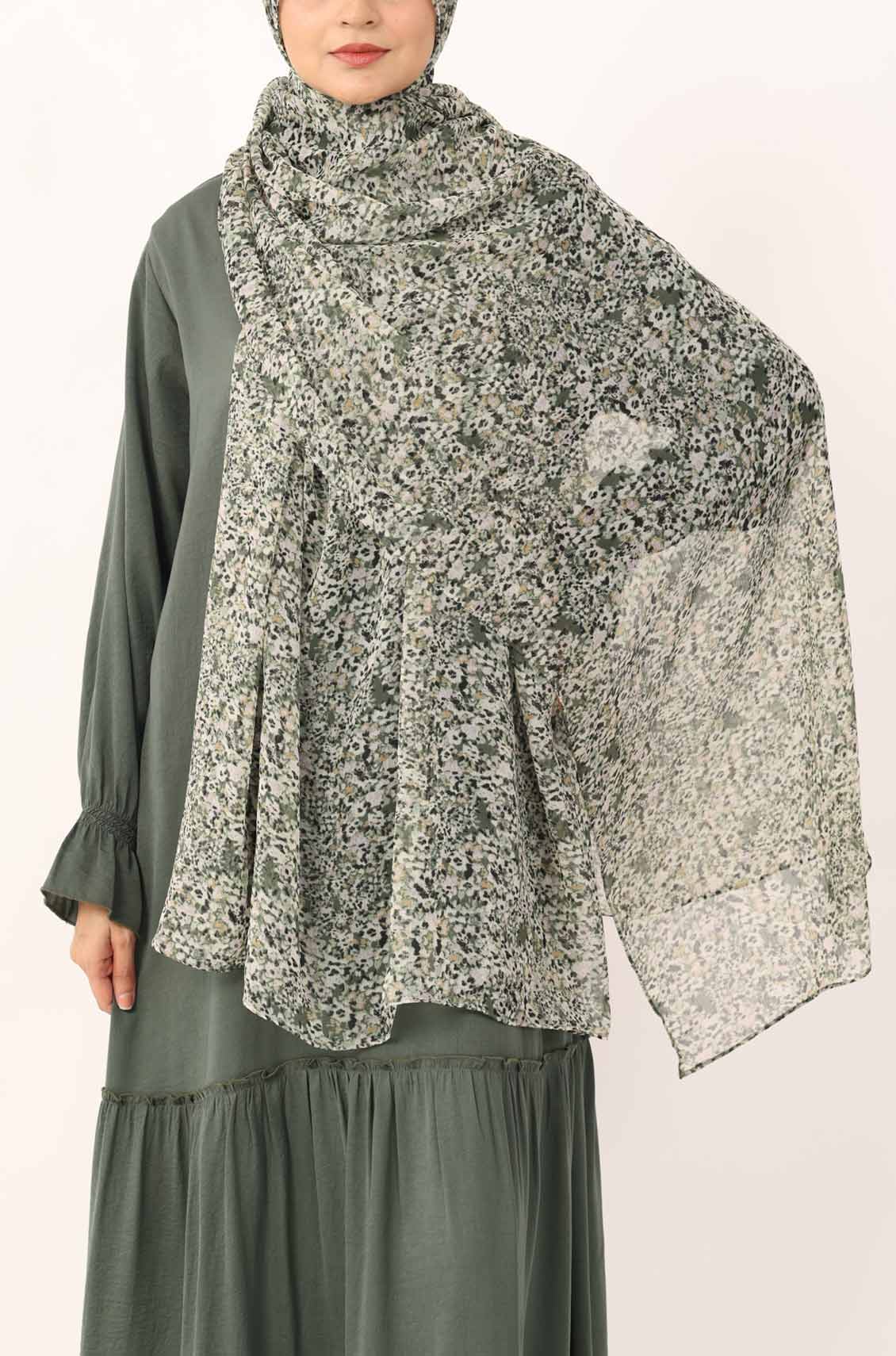 Mint Petals Print Chiffon Hijab