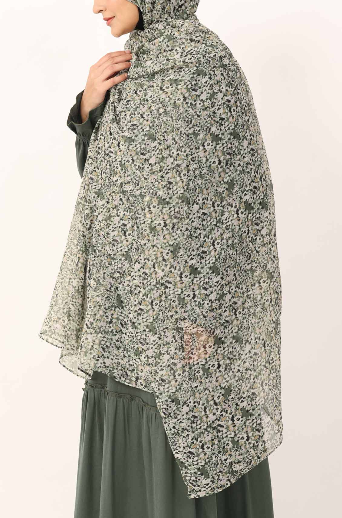 Mint Petals Print Chiffon Hijab