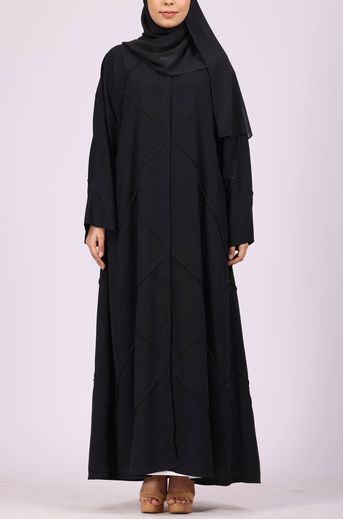 Black Diagonal Pearl Abaya