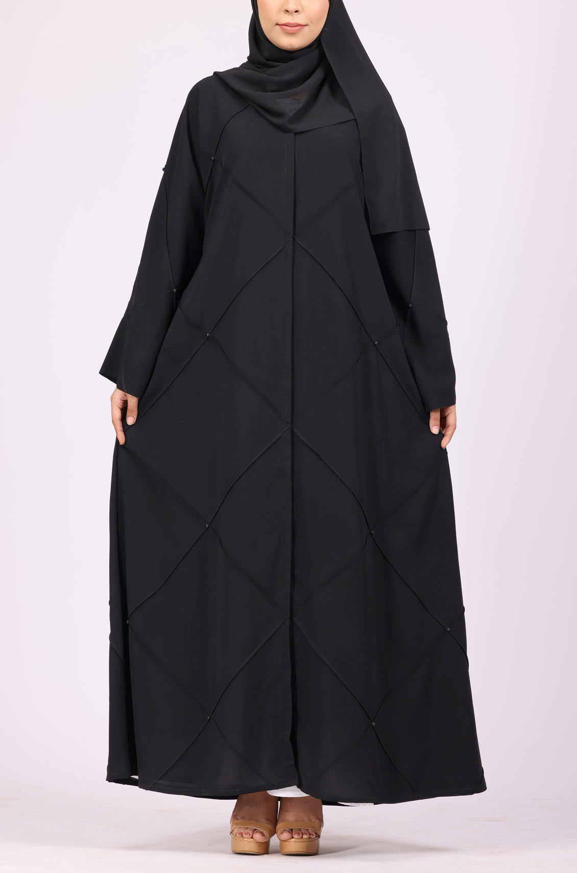 Black Diagonal Pearl Abaya
