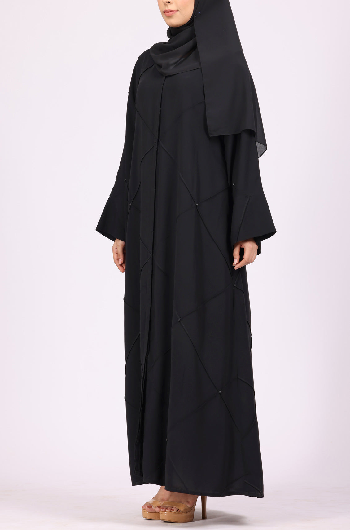 Black Diagonal Pearl Abaya