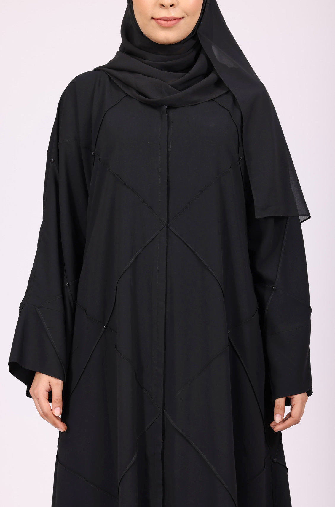 Black Diagonal Pearl Abaya