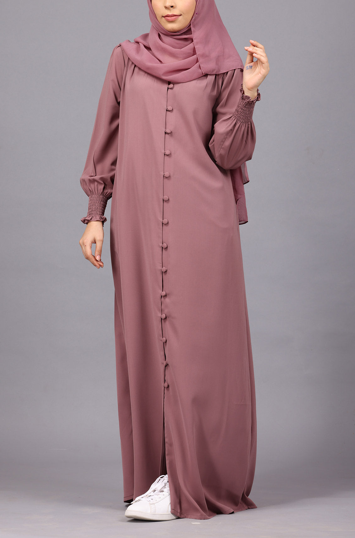 Dusty Pink Elastic Cuff Simple Abaya