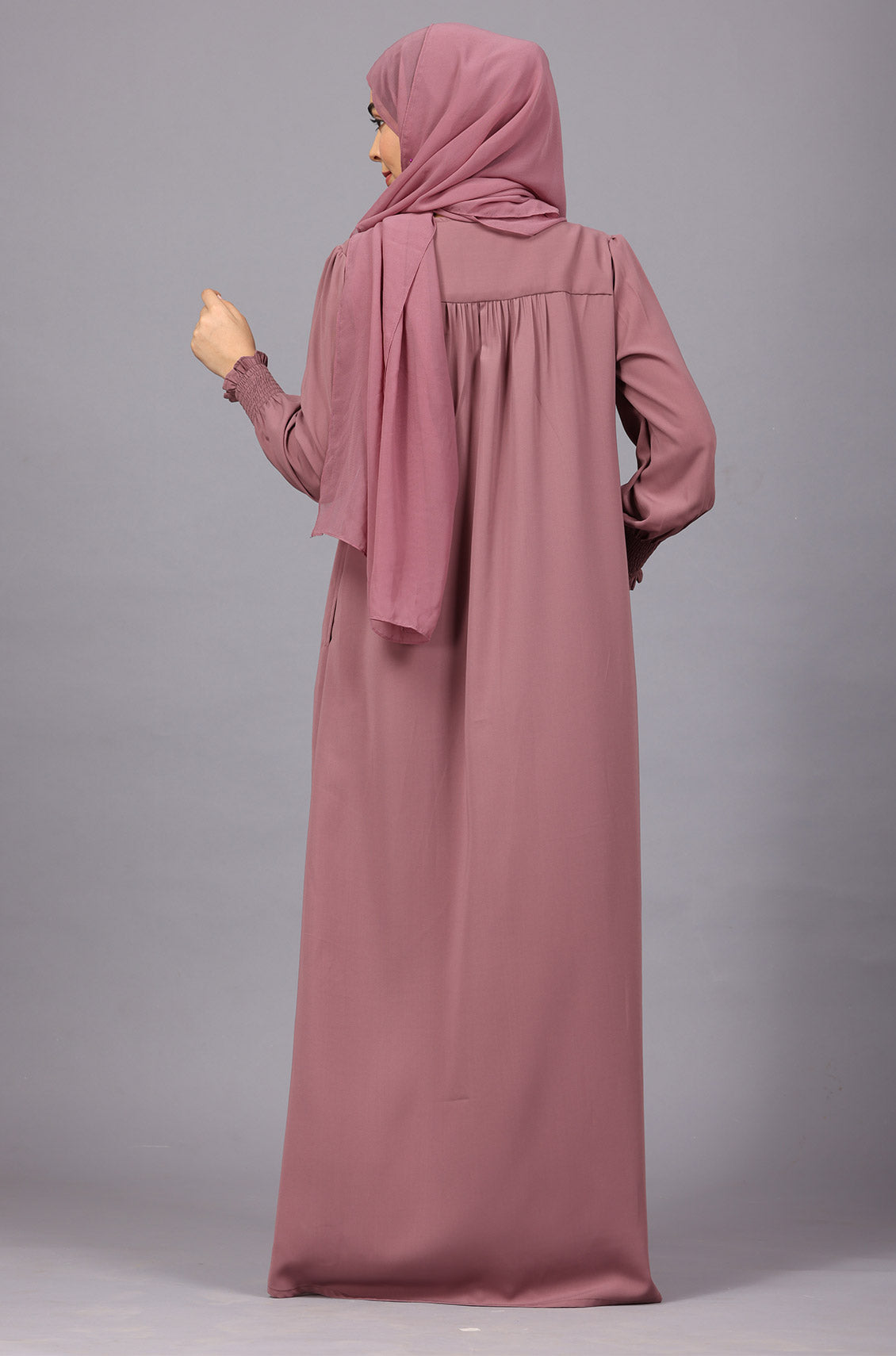 Dusty Pink Elastic Cuff Simple Abaya