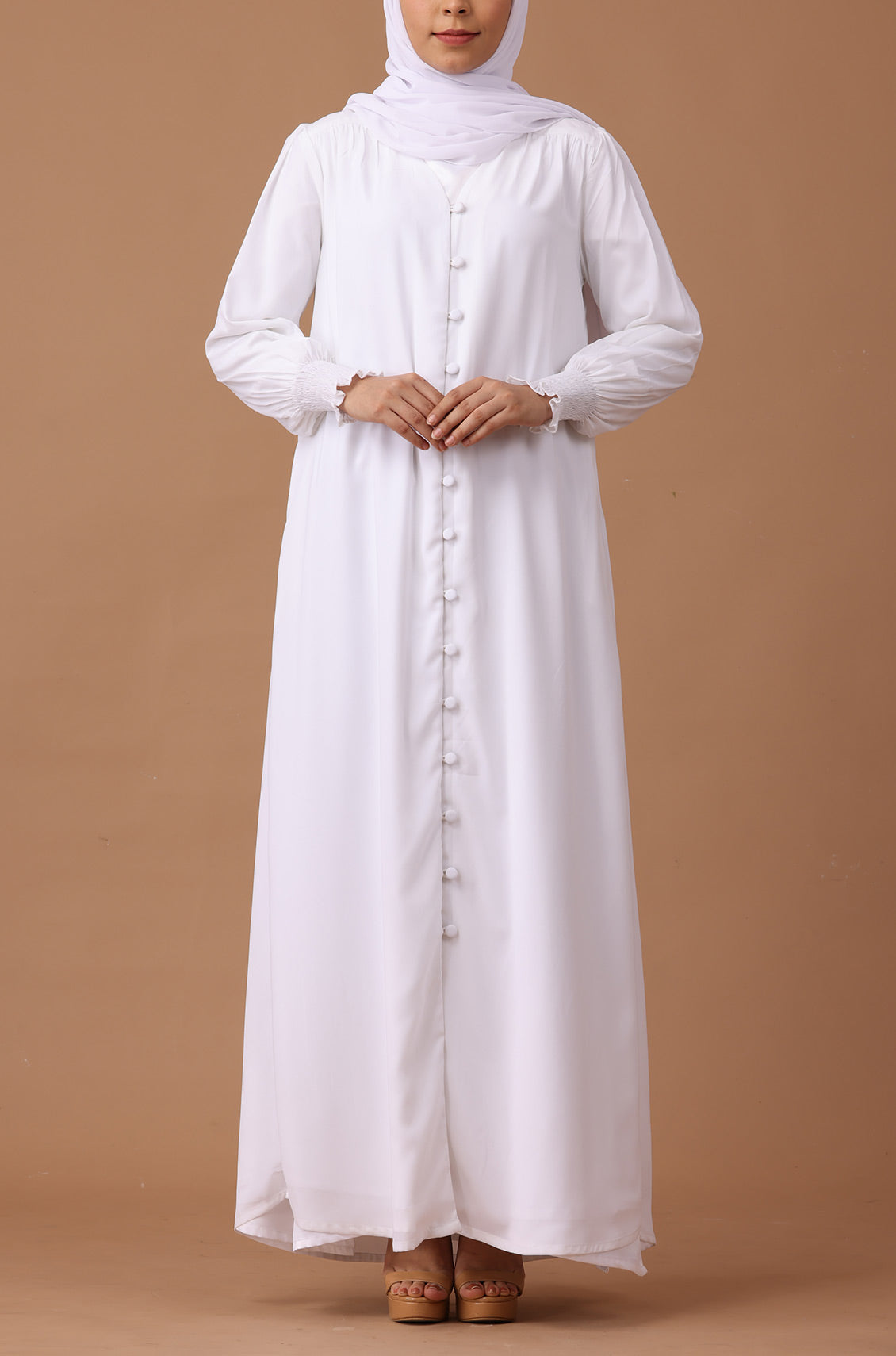 White Elastic Cuff Simple Abaya