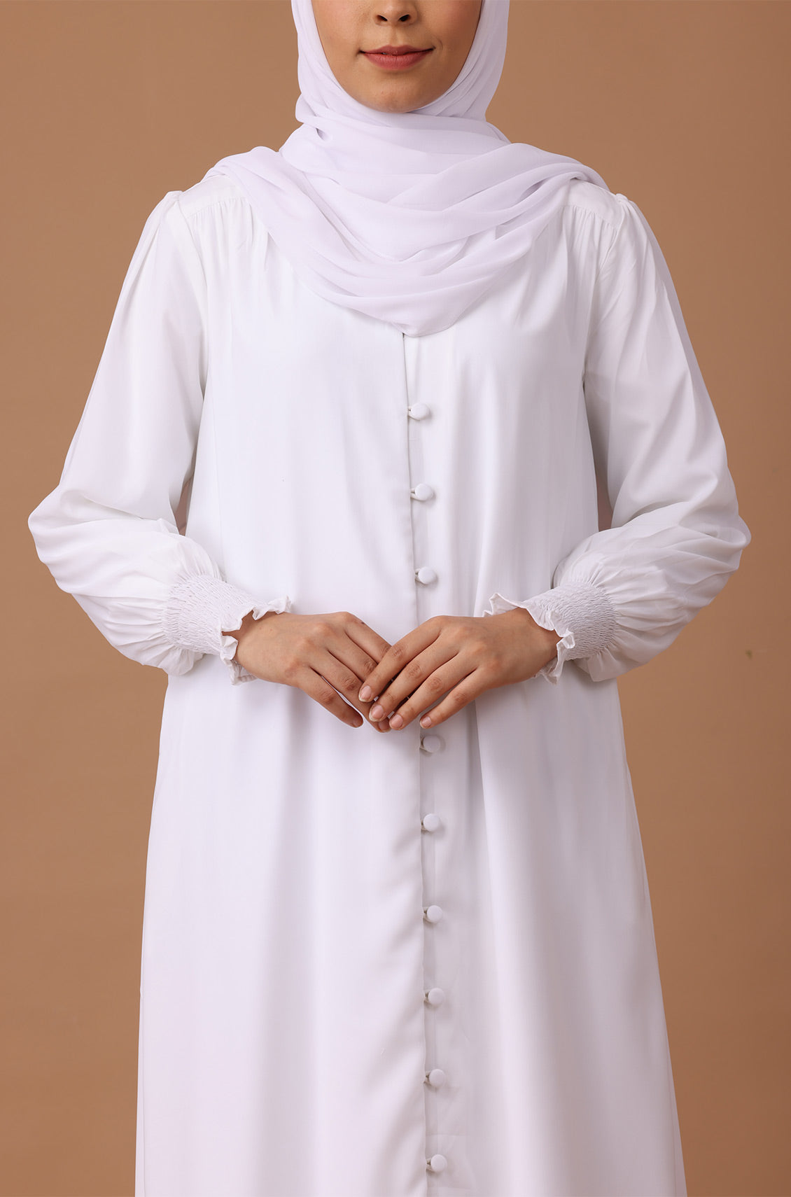 White Elastic Cuff Simple Abaya