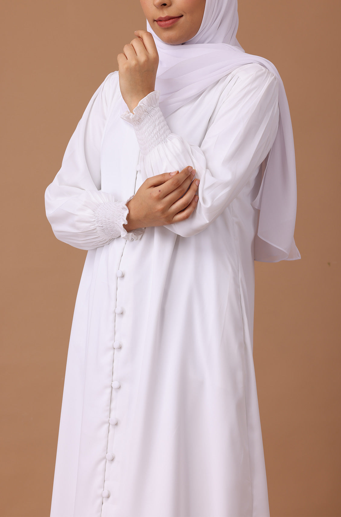 White Elastic Cuff Simple Abaya