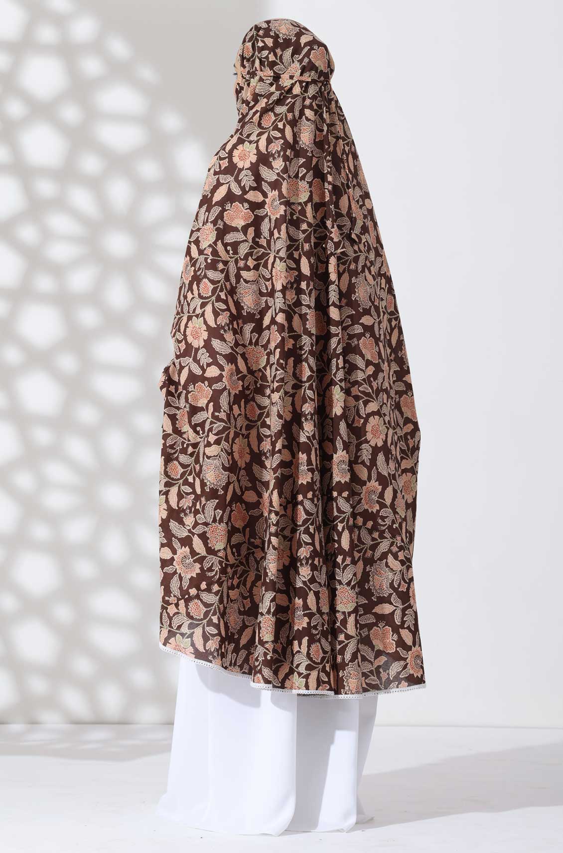 Brown Floral Knee Length Cotton Namaz Makhna