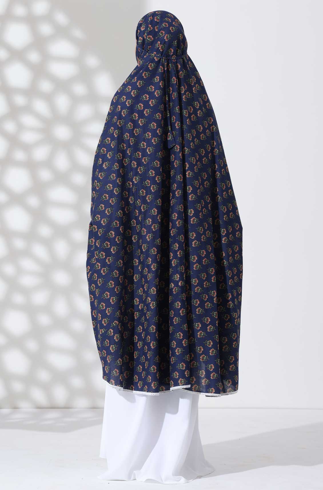 Navy Bloom Knee Length Cotton Namaz Makhna
