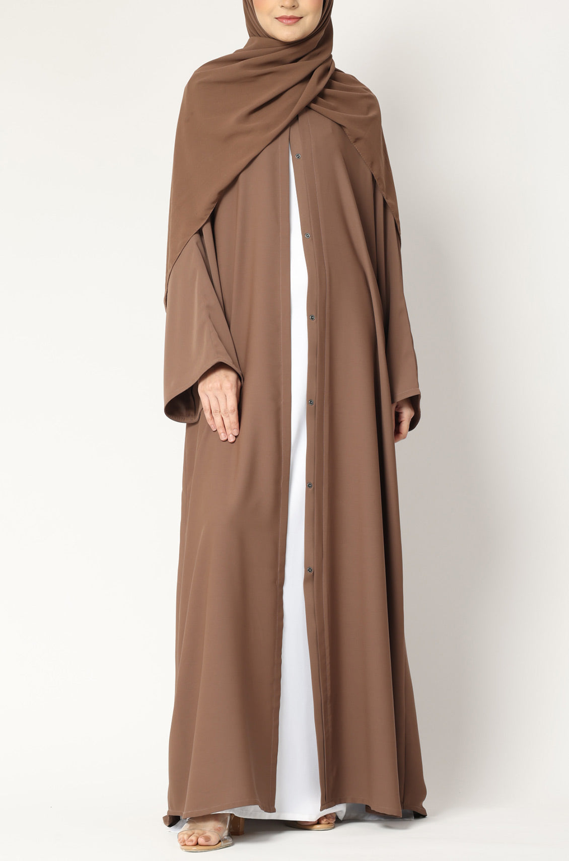 Simple Everyday Abaya Front Open Almond – OnlyModest