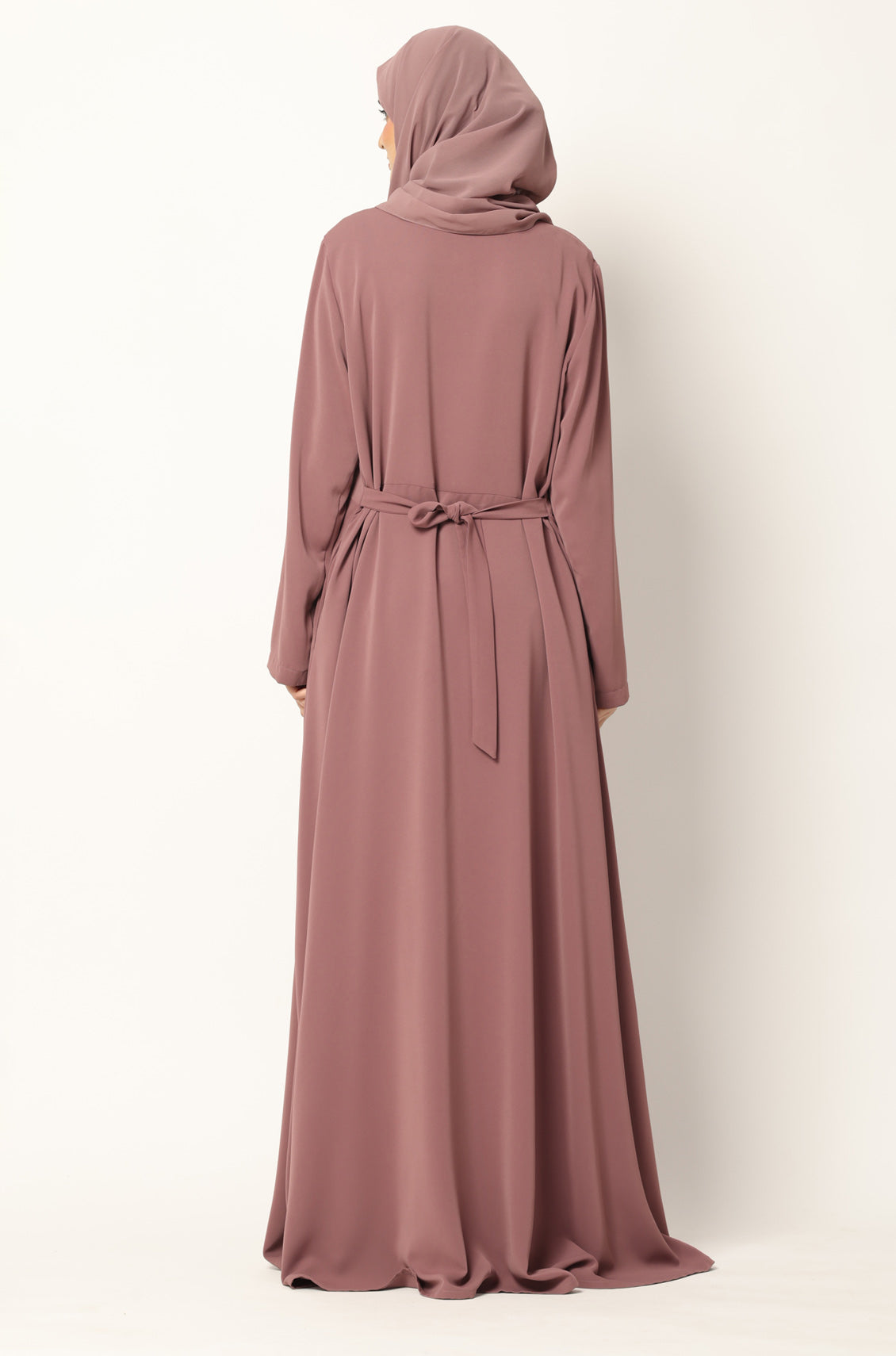 Simple Flared Abaya with Buttons - Dusty Rose