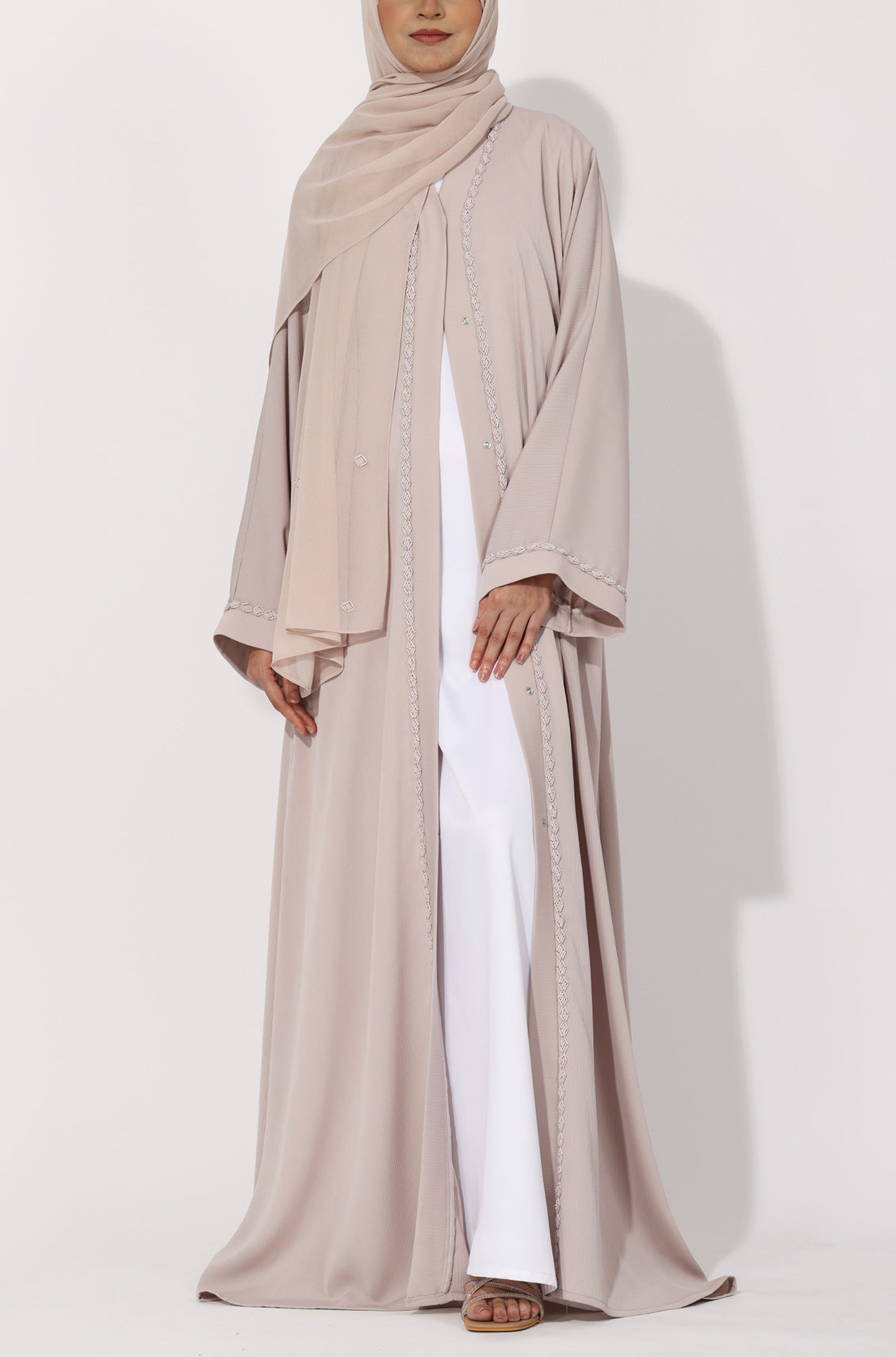 Diamond Pearl Abaya Dress Ivory Silver  OnlyModest