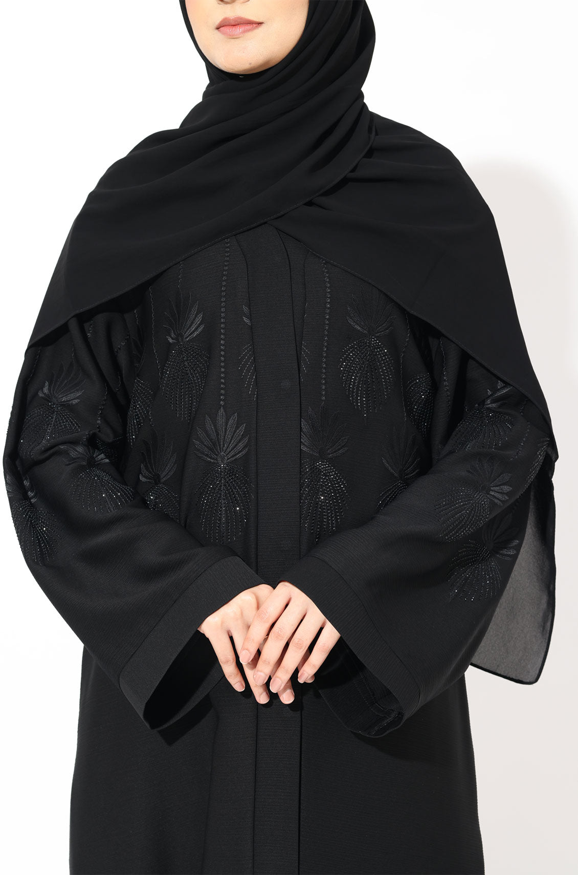 Black Crystal Embroidered Abaya - Main Image