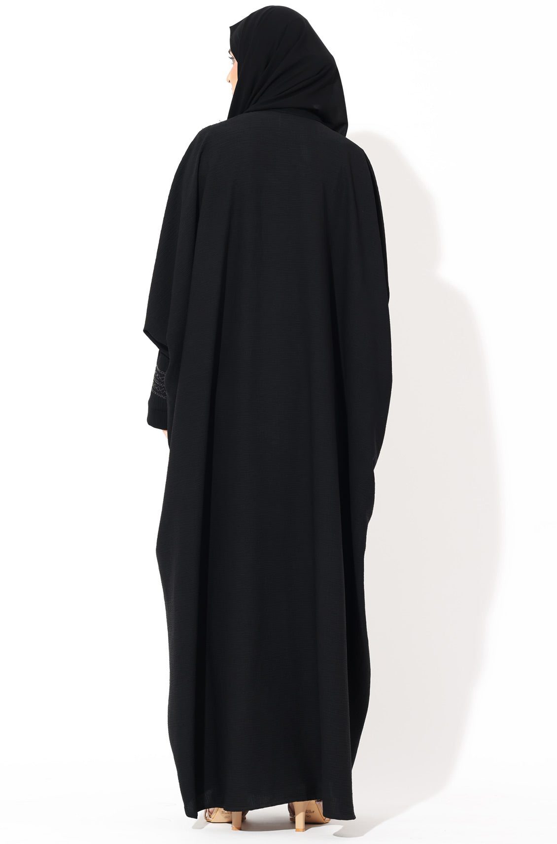 Black Zari Kaftan Abaya -Silver