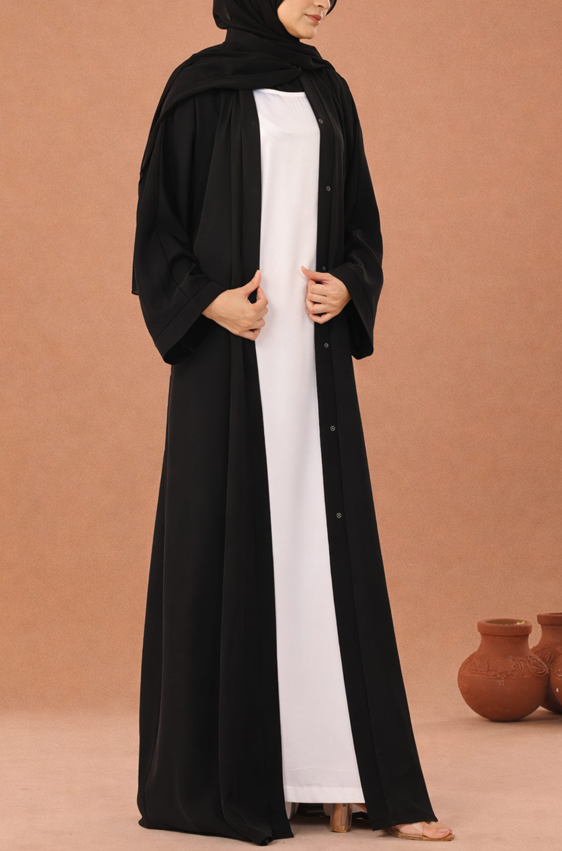 Black Emirati Nida Abaya Front Open