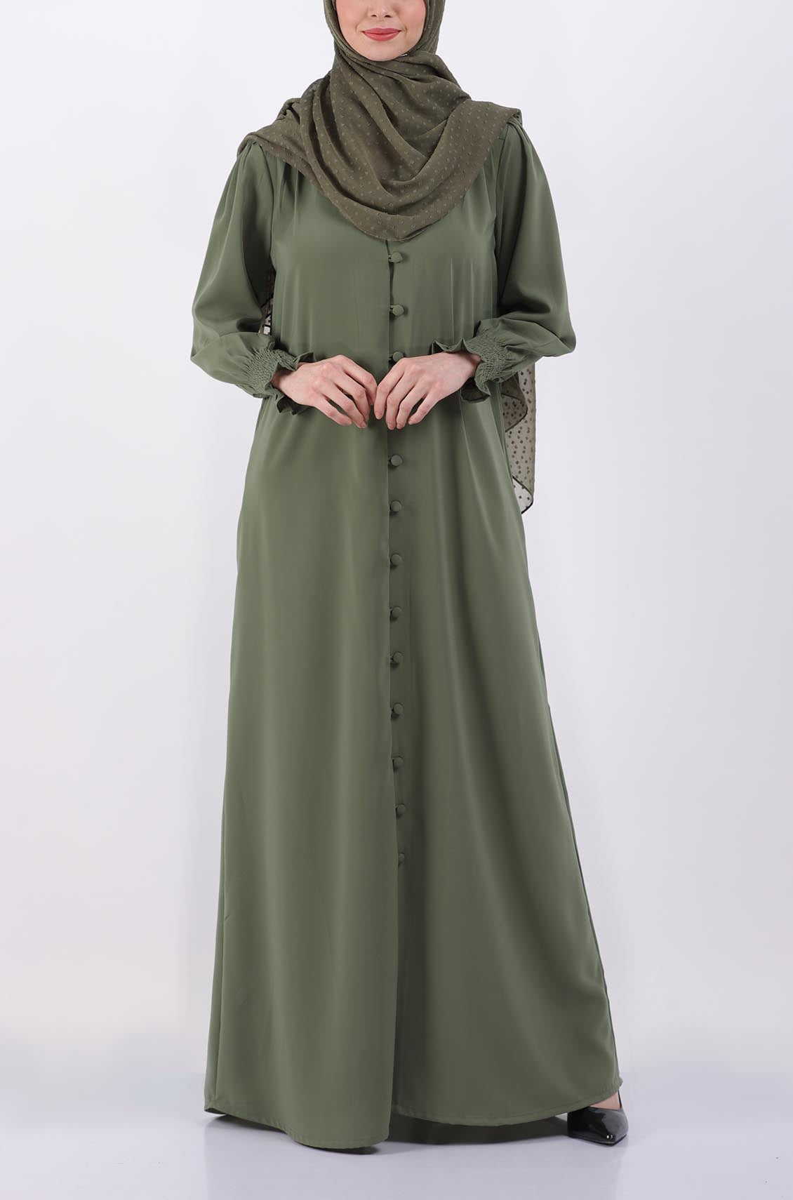 Sage Green Elastic Cuff Simple Abaya