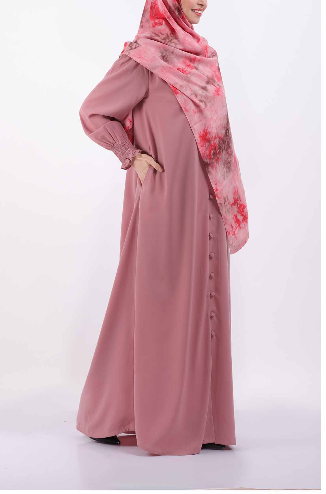 Blush Pink Elastic Cuff Simple Abaya