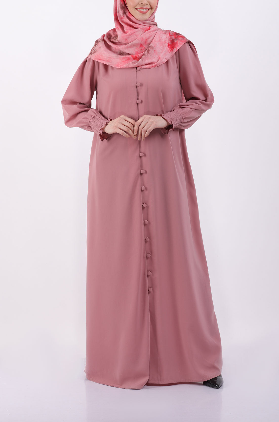 Blush Pink Elastic Cuff Simple Abaya