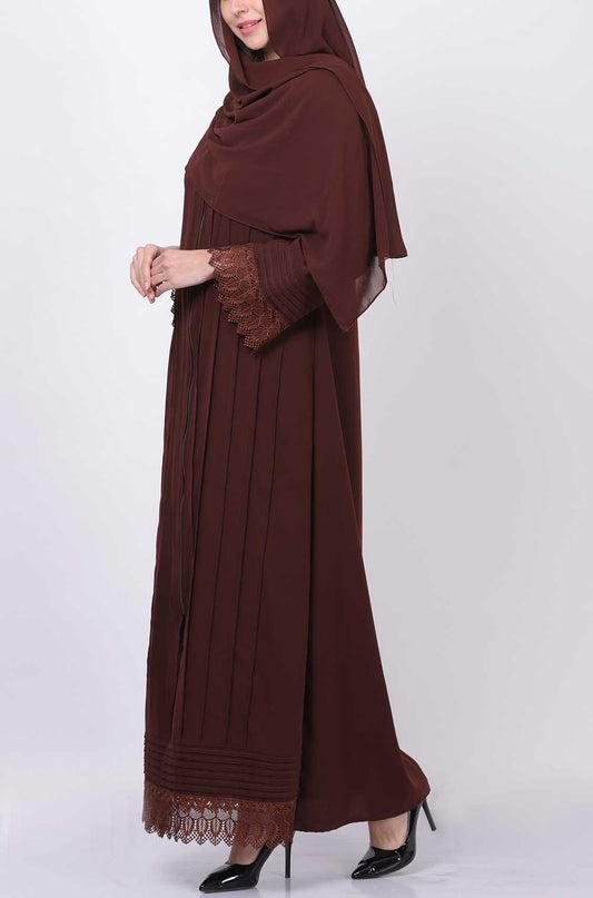 Pleated Lace Brown Abaya