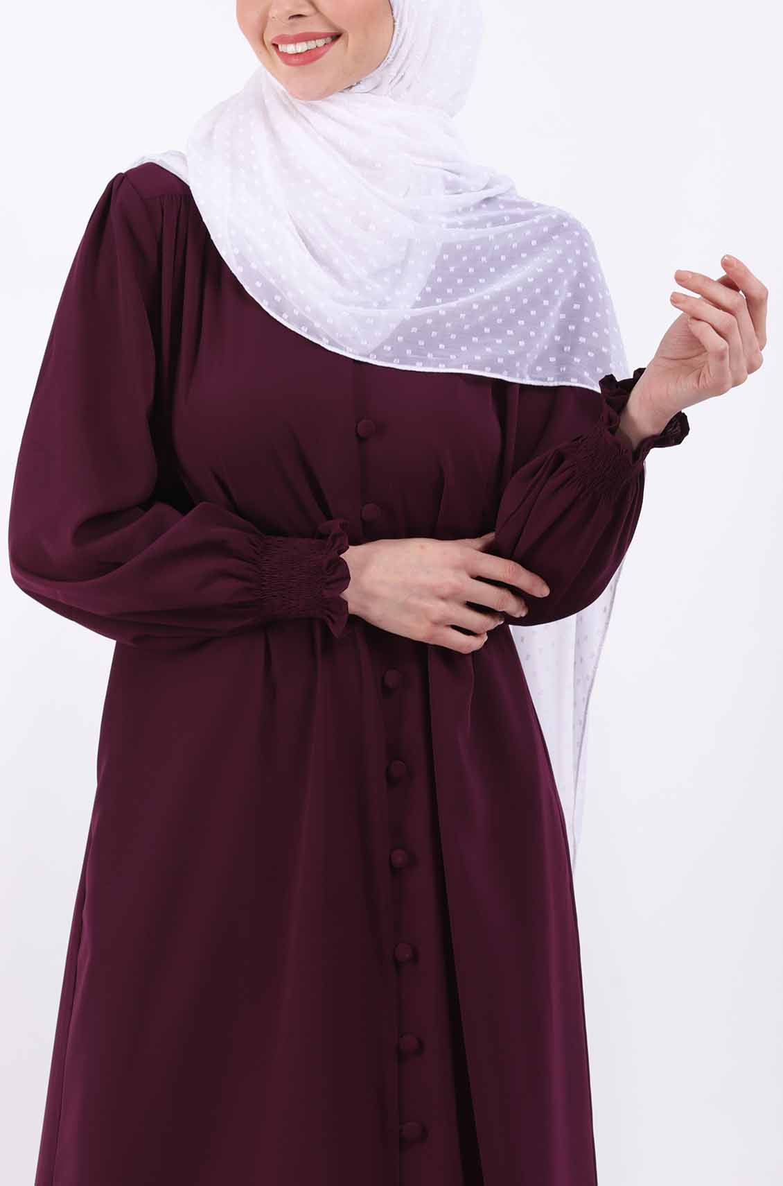 Dark Maroon Elastic Cuff Simple Abaya