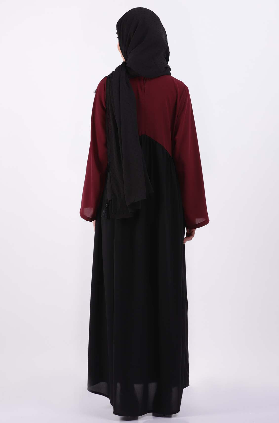 Color Block Maroon Gather Abaya