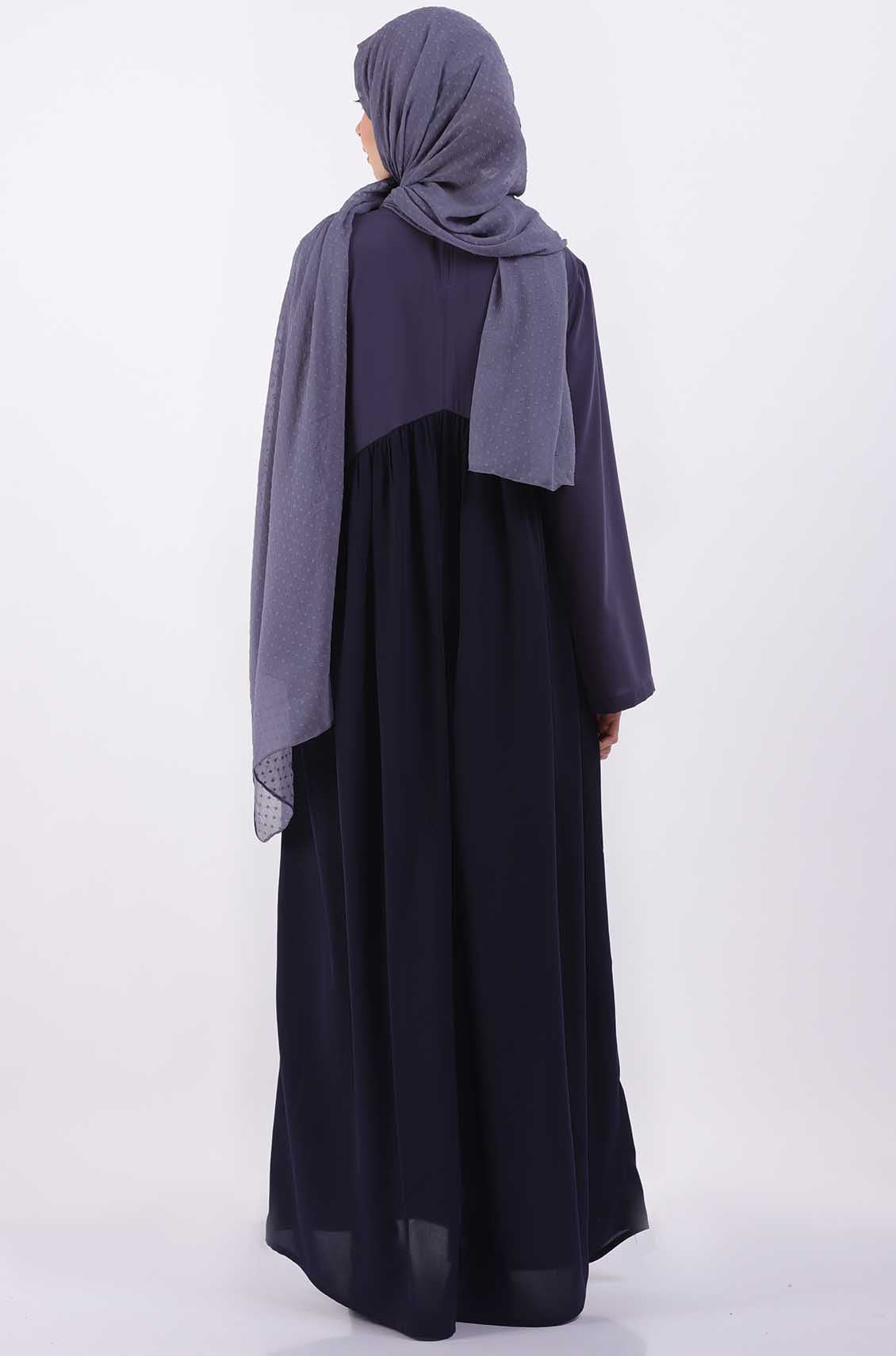 Color Block Bluish Grey Gather Abaya