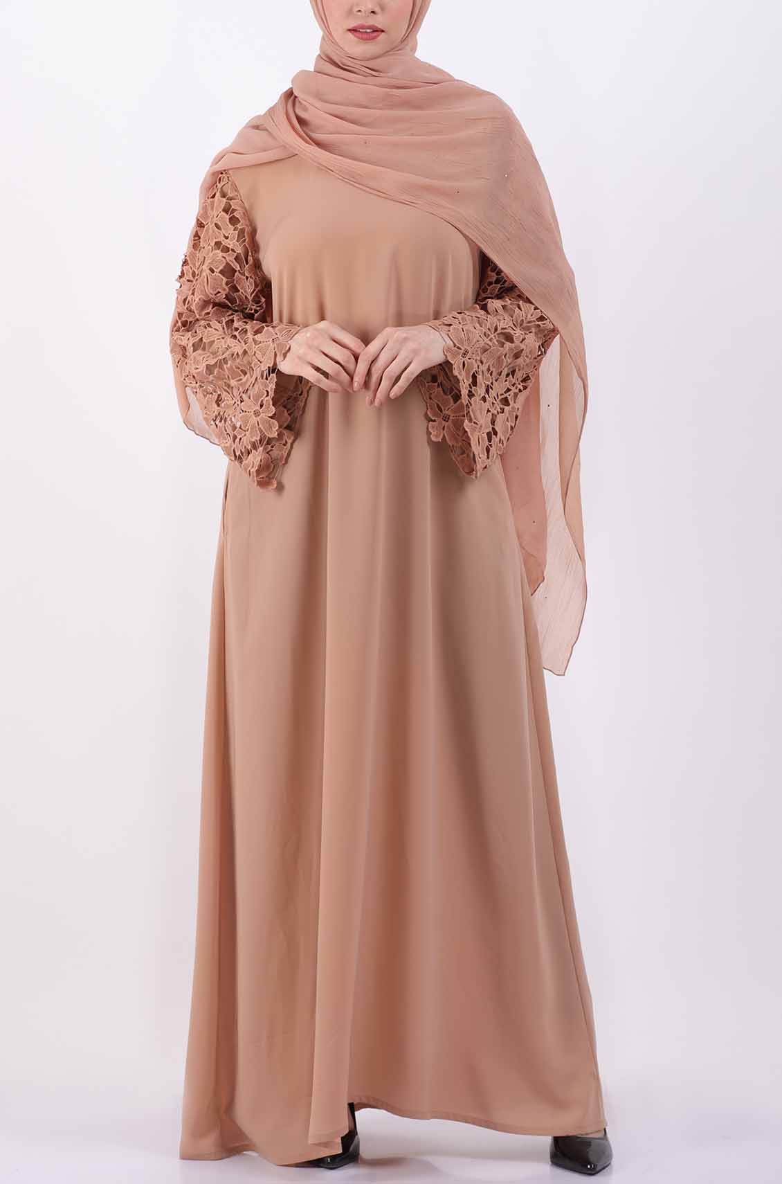 Peach Lace Luxury Party Abaya Dress