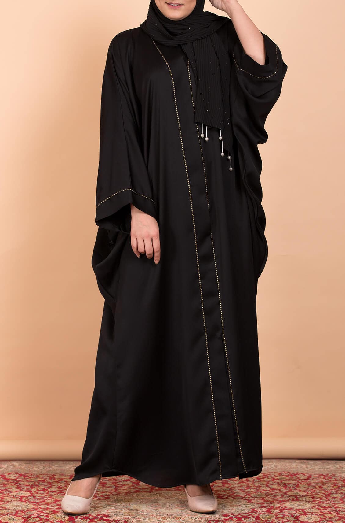 Black Satin Kaftan Simple Abaya – OnlyModest
