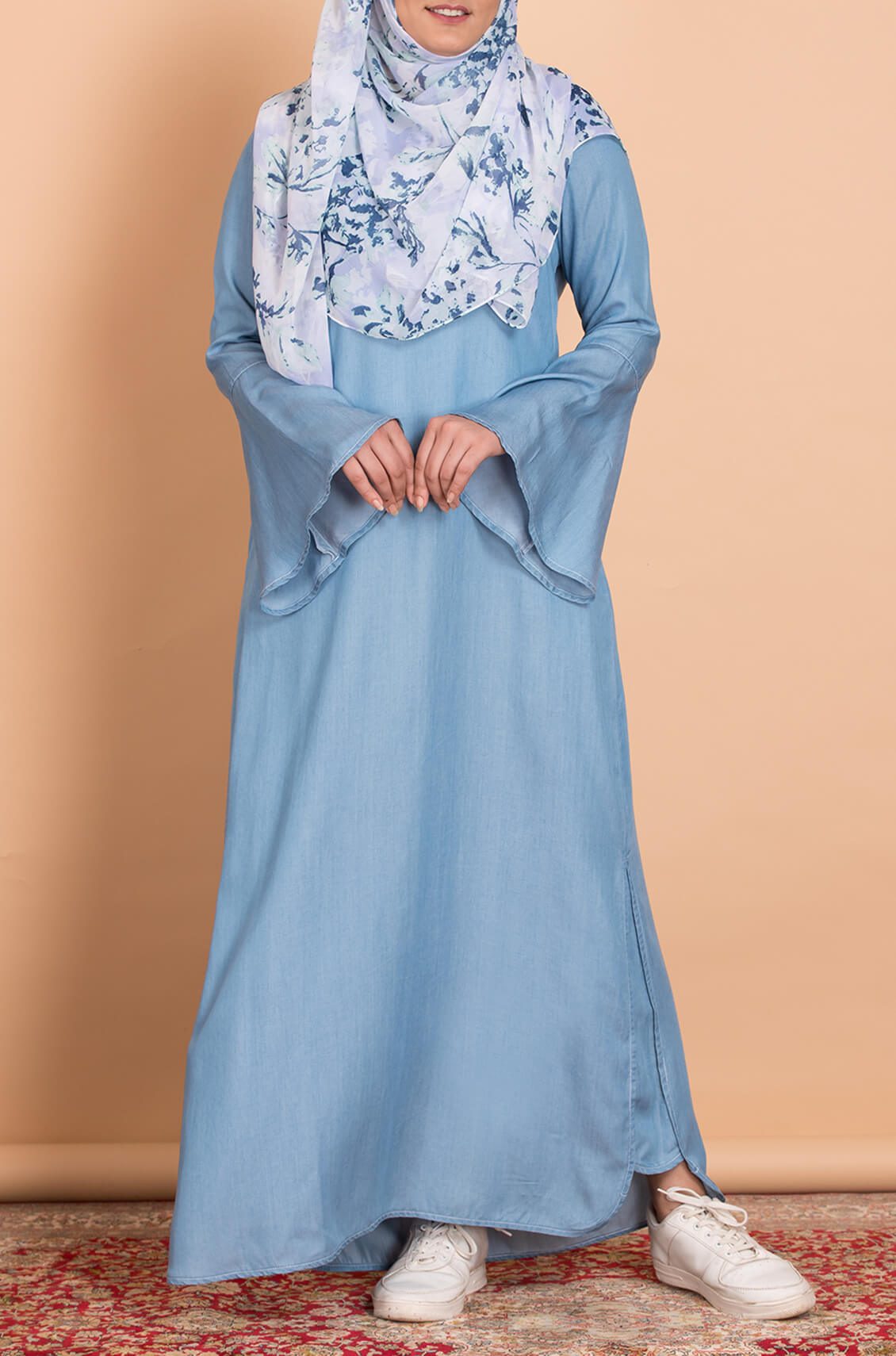 Flowy Light Denim Abaya Dress OnlyModest Flowy Light Denim Abaya Dress OnlyModest