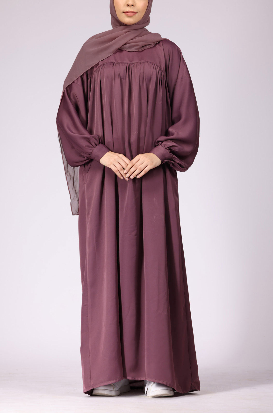 Deep Blush Satin Abaya Dress
