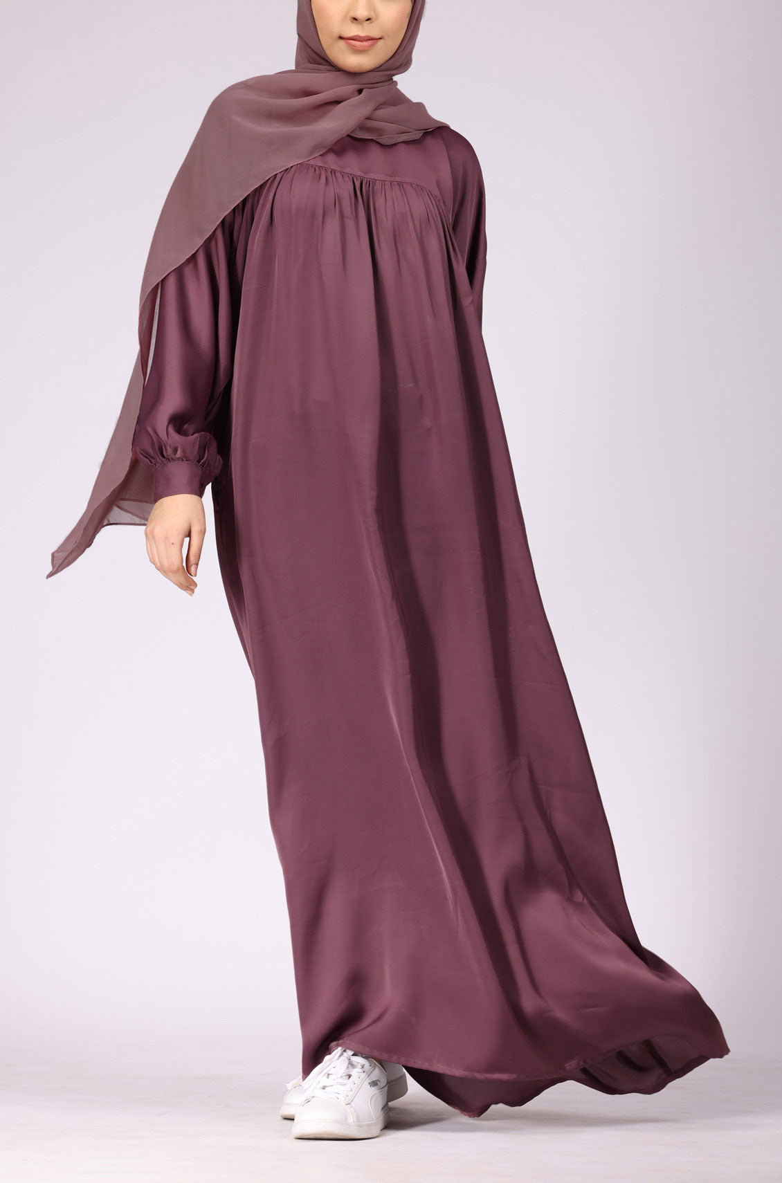 Deep Blush Satin Abaya Dress
