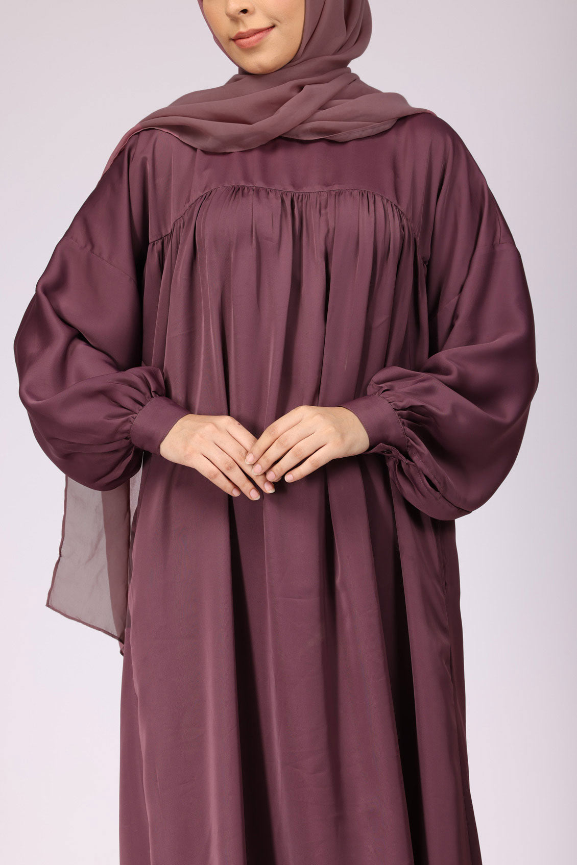 Deep Blush Satin Abaya Dress