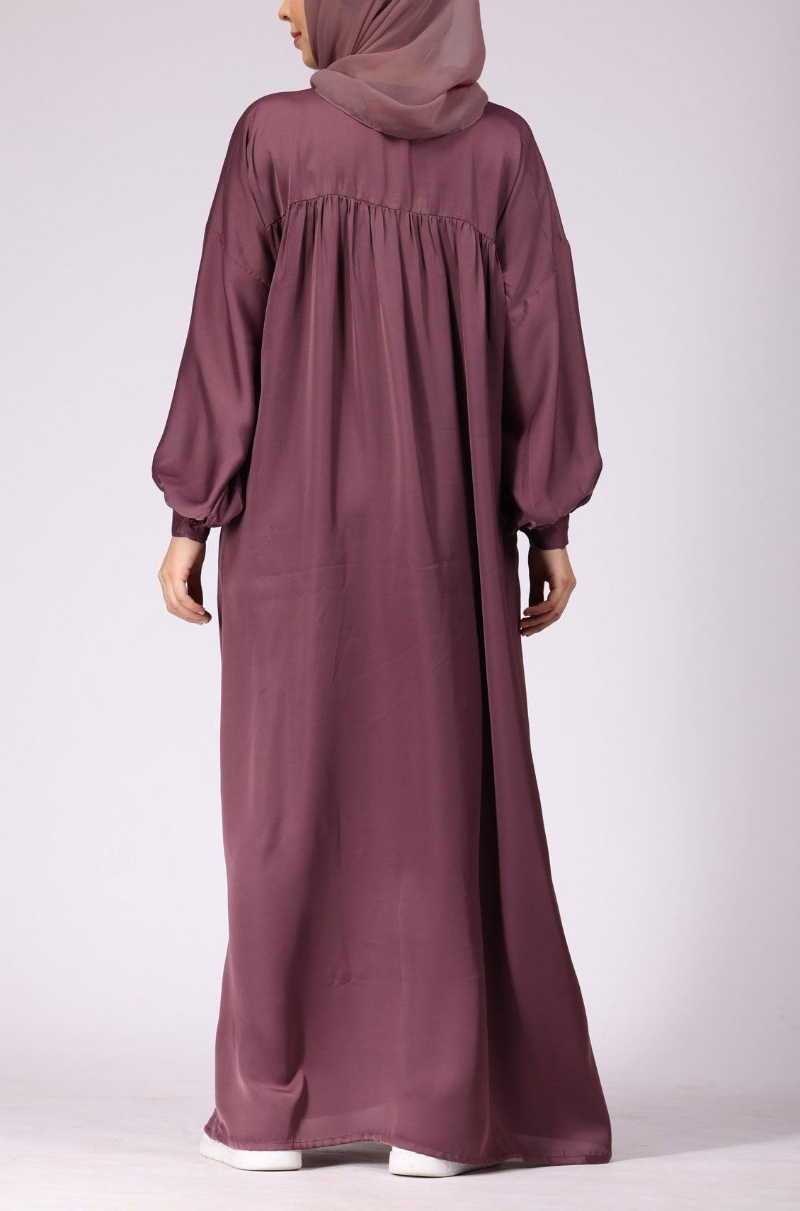 Deep Blush Satin Abaya Dress
