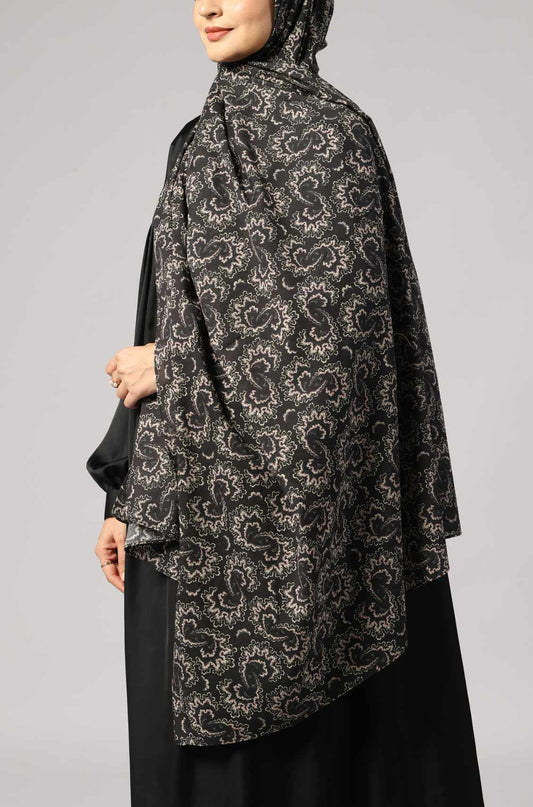 Black Paisley Cotton Print Hijab
