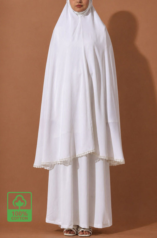 Cotton Abaya Prayer Set - White