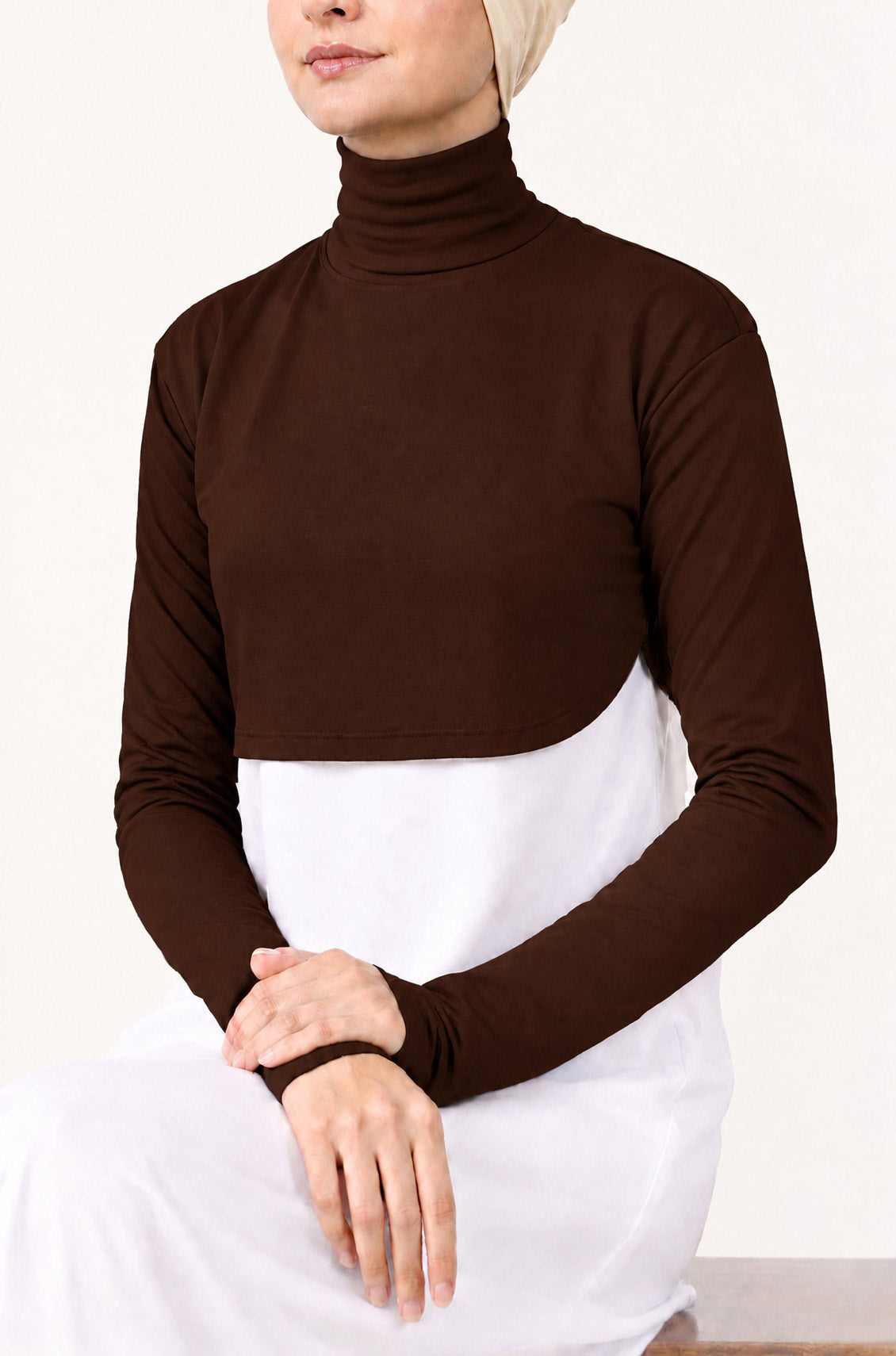 Crop Neck and Sleeve Extender High Neck Dark Brown