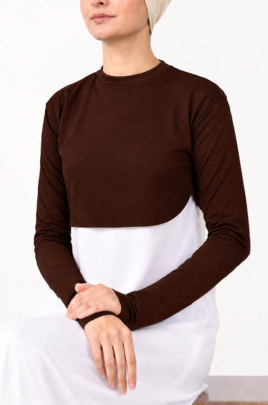 Crop Neck and Sleeve Extender Dark Brown