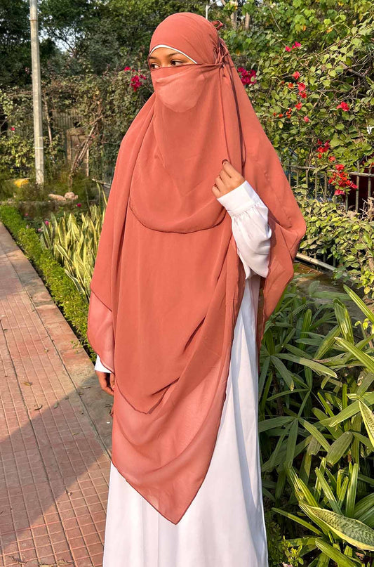 Salmon Pink Georgette Khimar