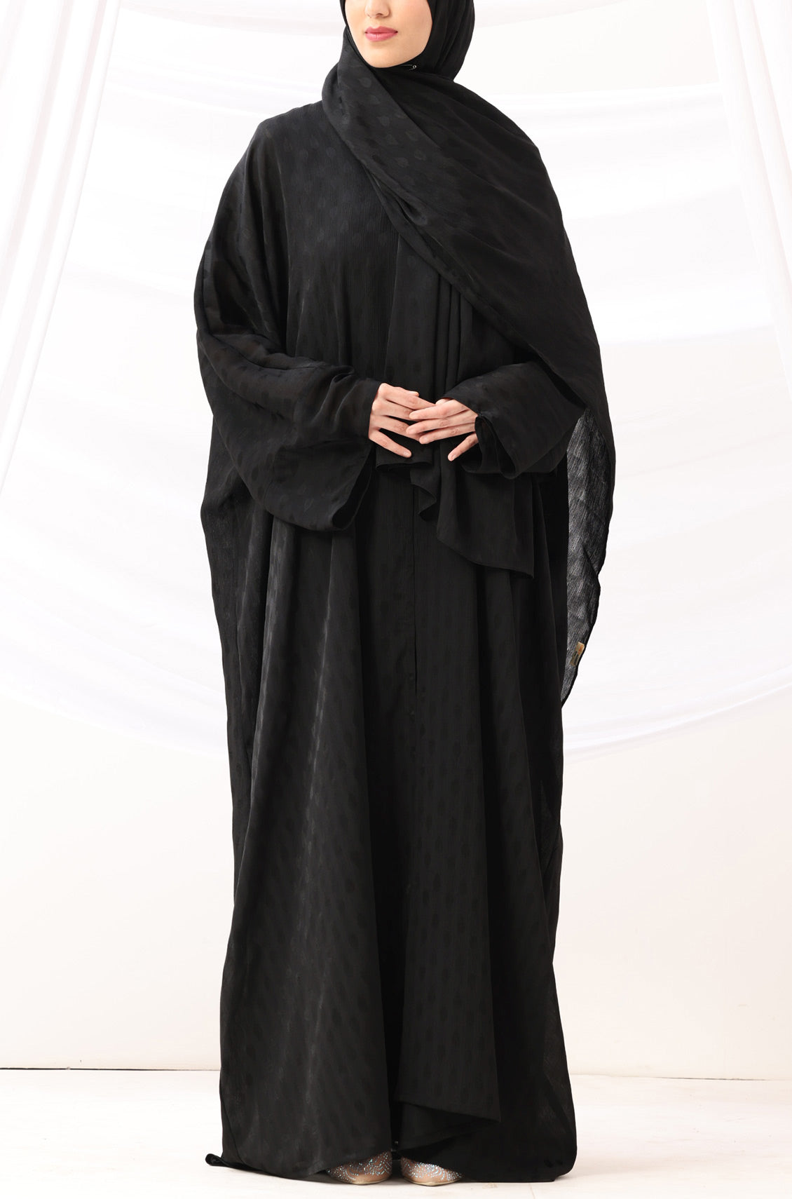 Luxe Dune Kaftan Abaya Black with Slip