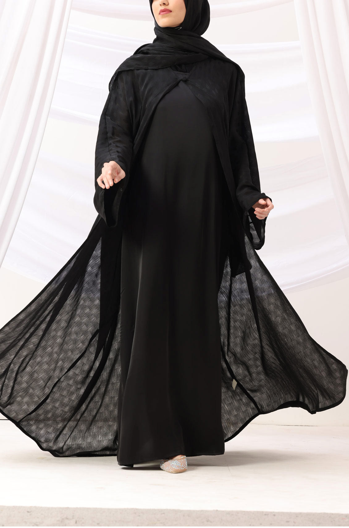 Luxe Dune Kaftan Abaya Black with Slip