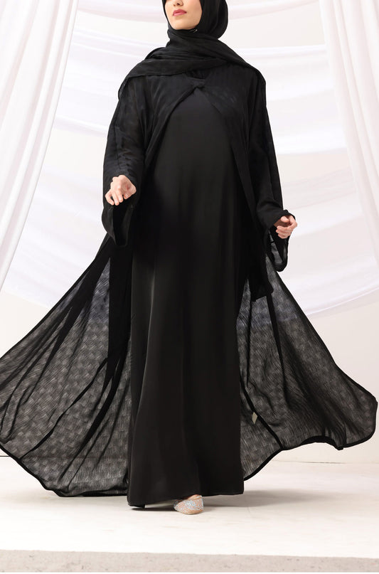Luxe Dune Kaftan Abaya Black with Slip