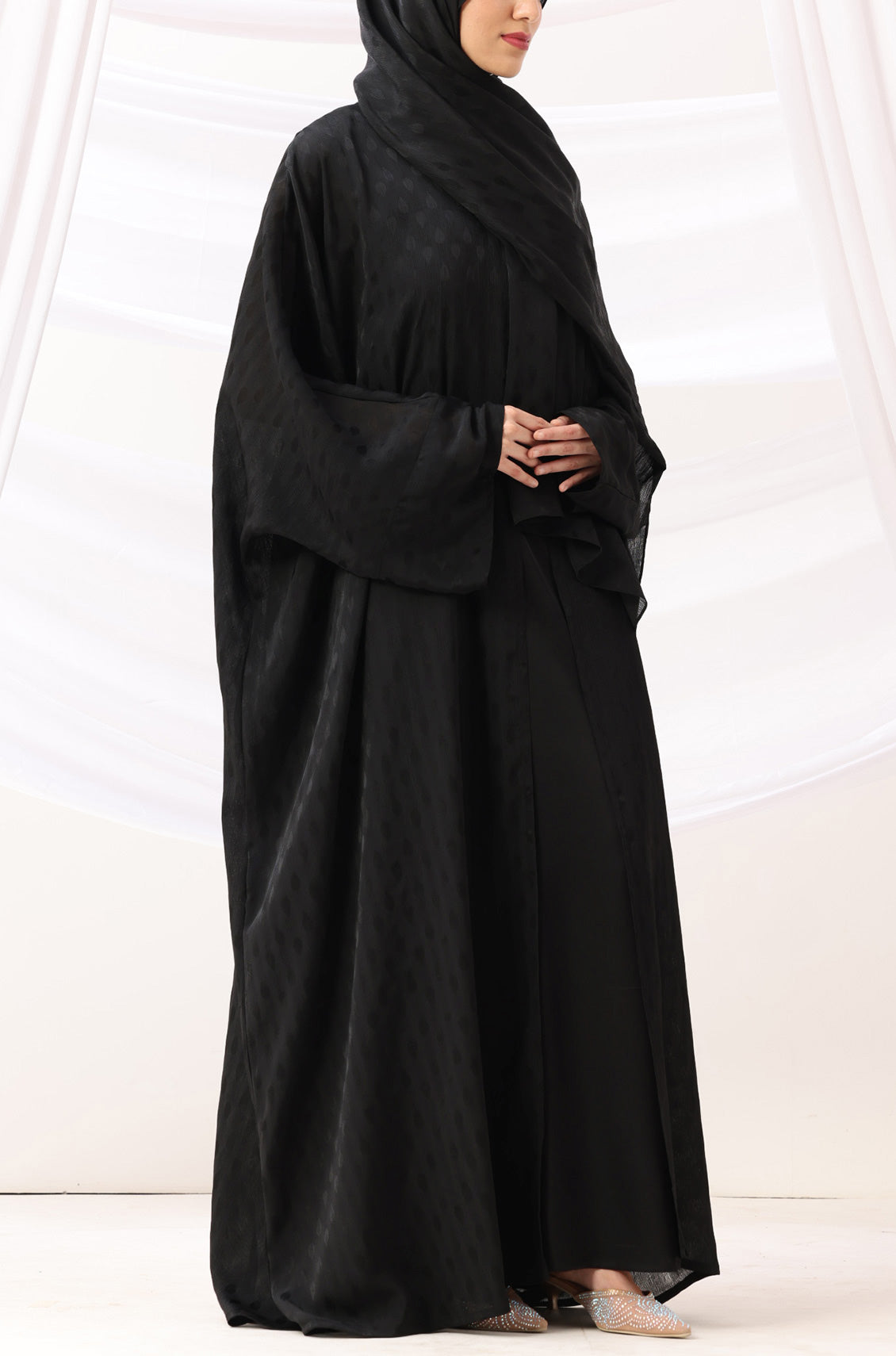 Luxe Dune Kaftan Abaya Black with Slip