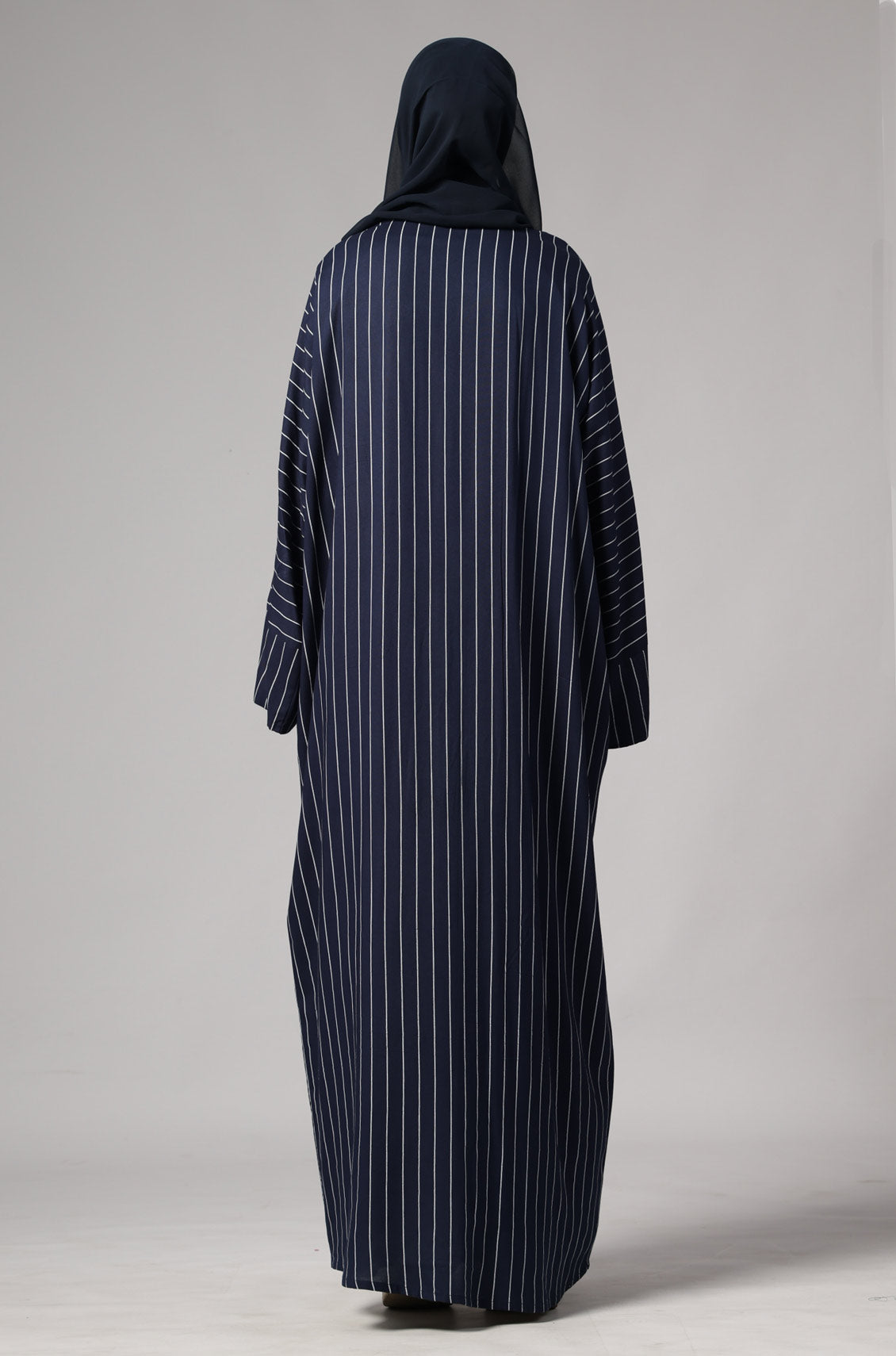 Zoya Striped Abaya- Navy
