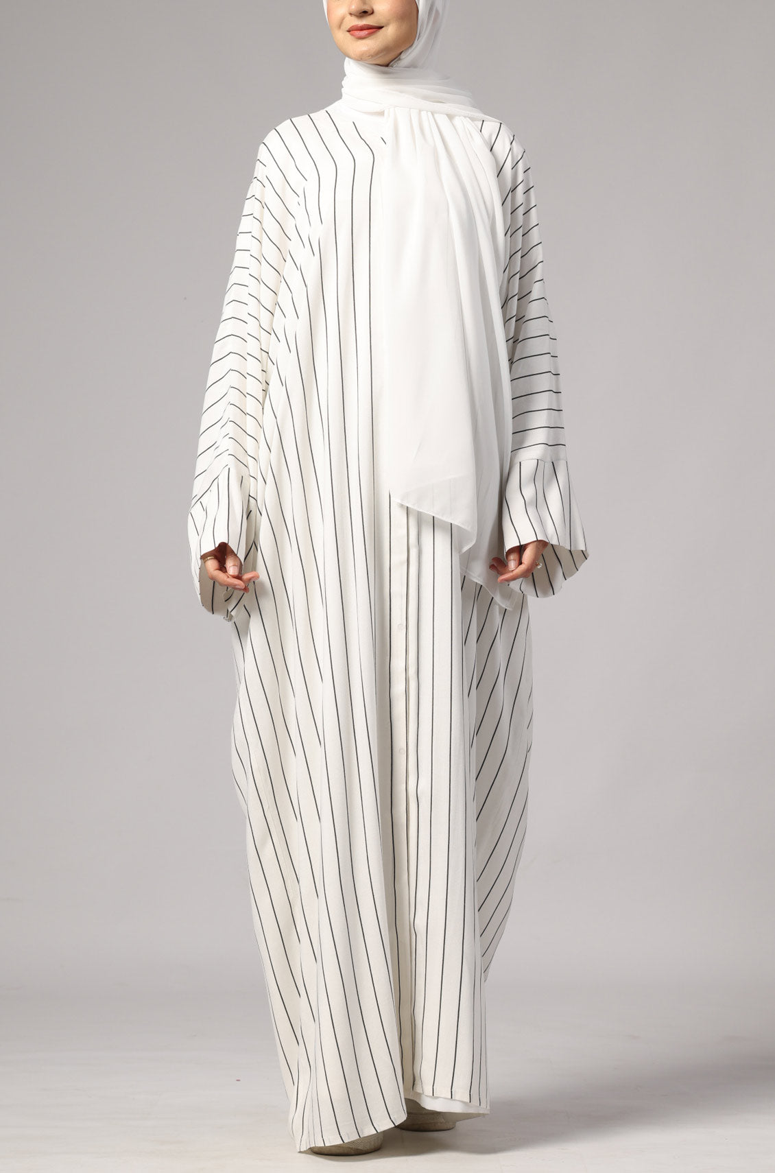 Zoya Striped Abaya- Pearl White