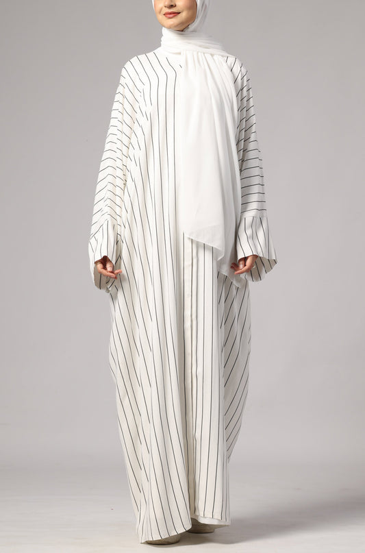 Zoya Striped Abaya- Pearl White